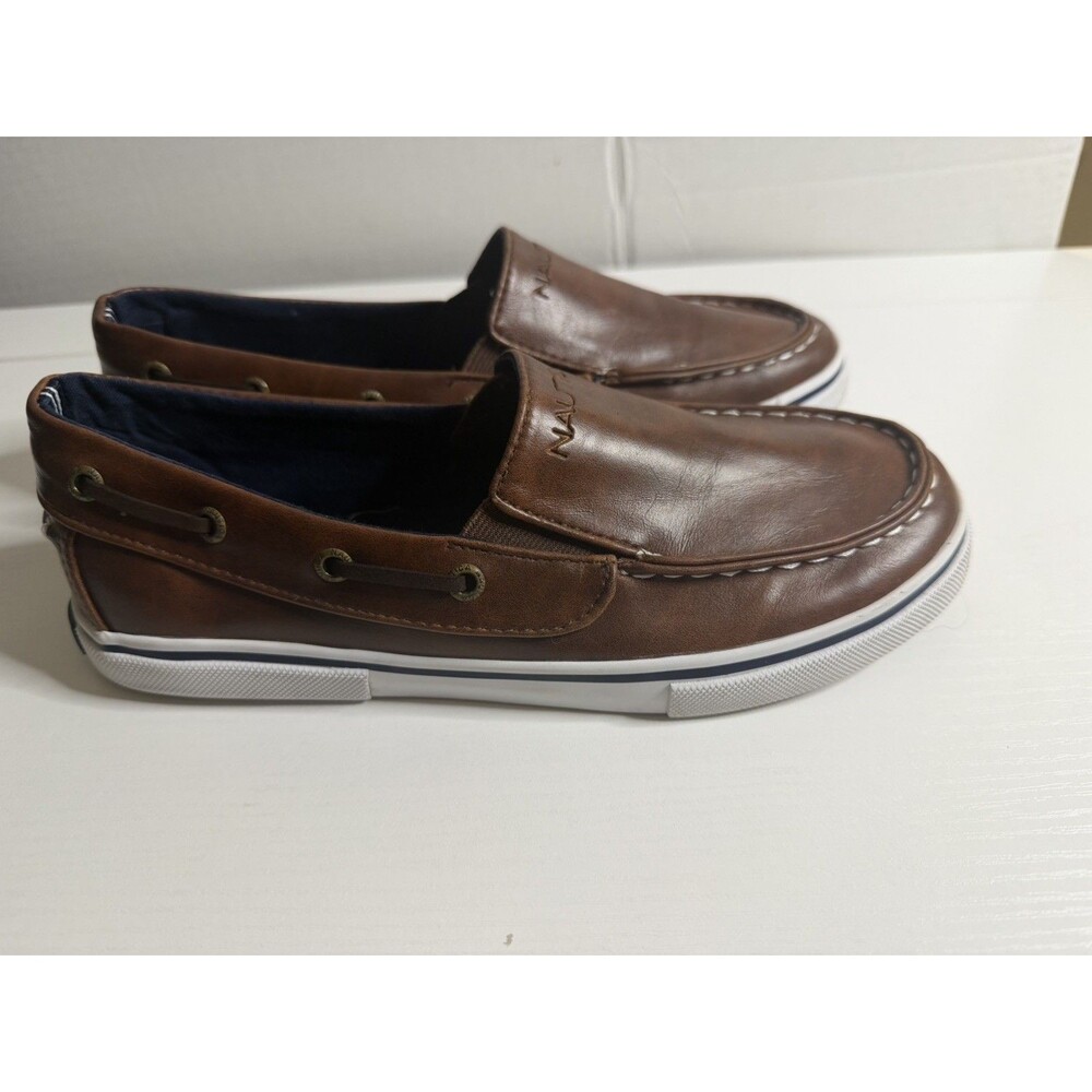 Nautica Doubloon Slip On Boat Shoes Brown Casual Dress Loafer Youth Sz 5 S4)